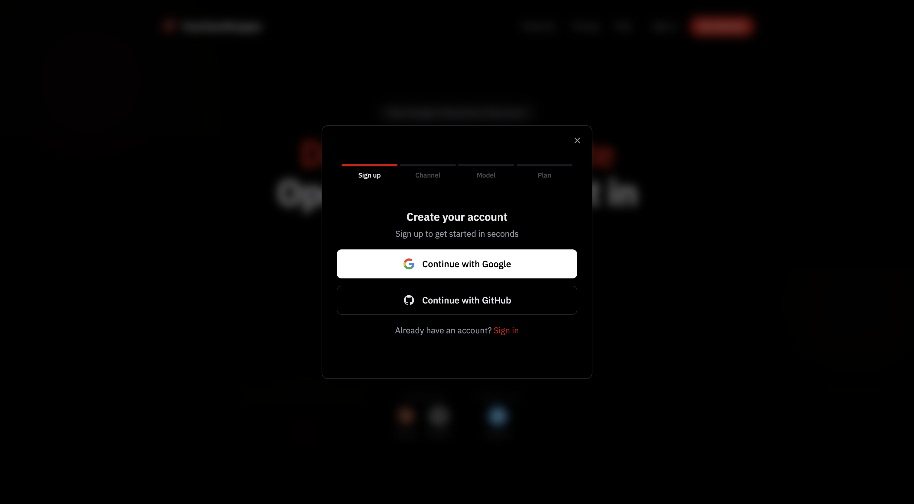 Sign up with Google or GitHub